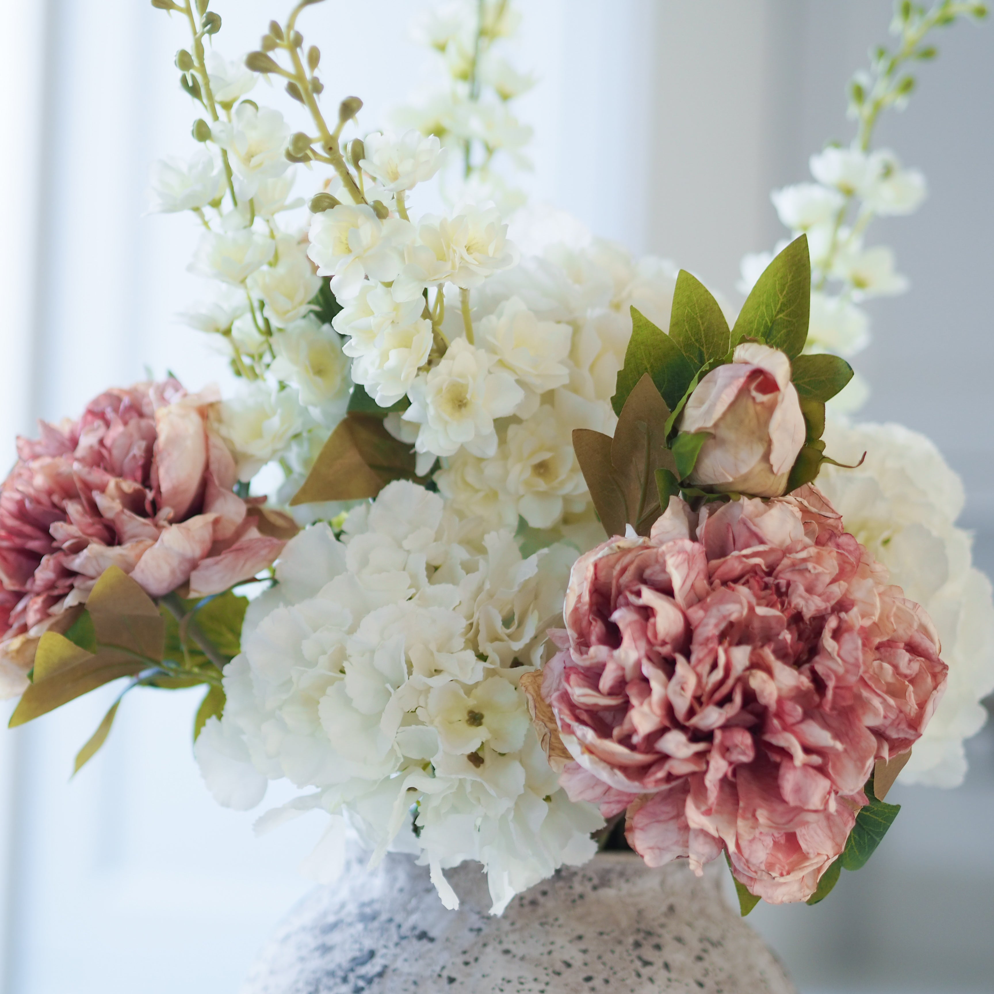 Pink Open Peony Hydrangea Faux Flower Bouquet