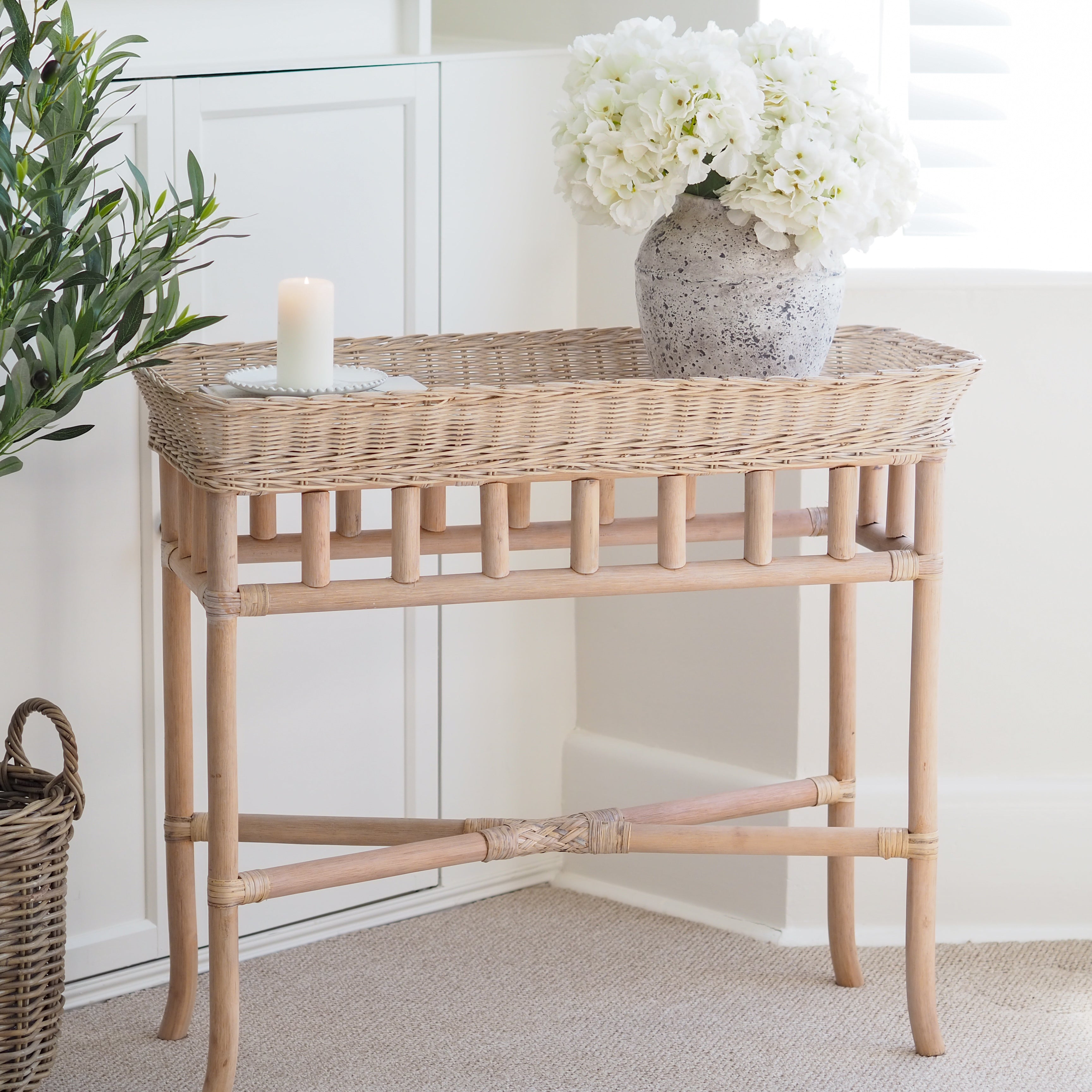 Whitewashed Rattan Table Whitewash Rattan Console Table – Dot and Blush
