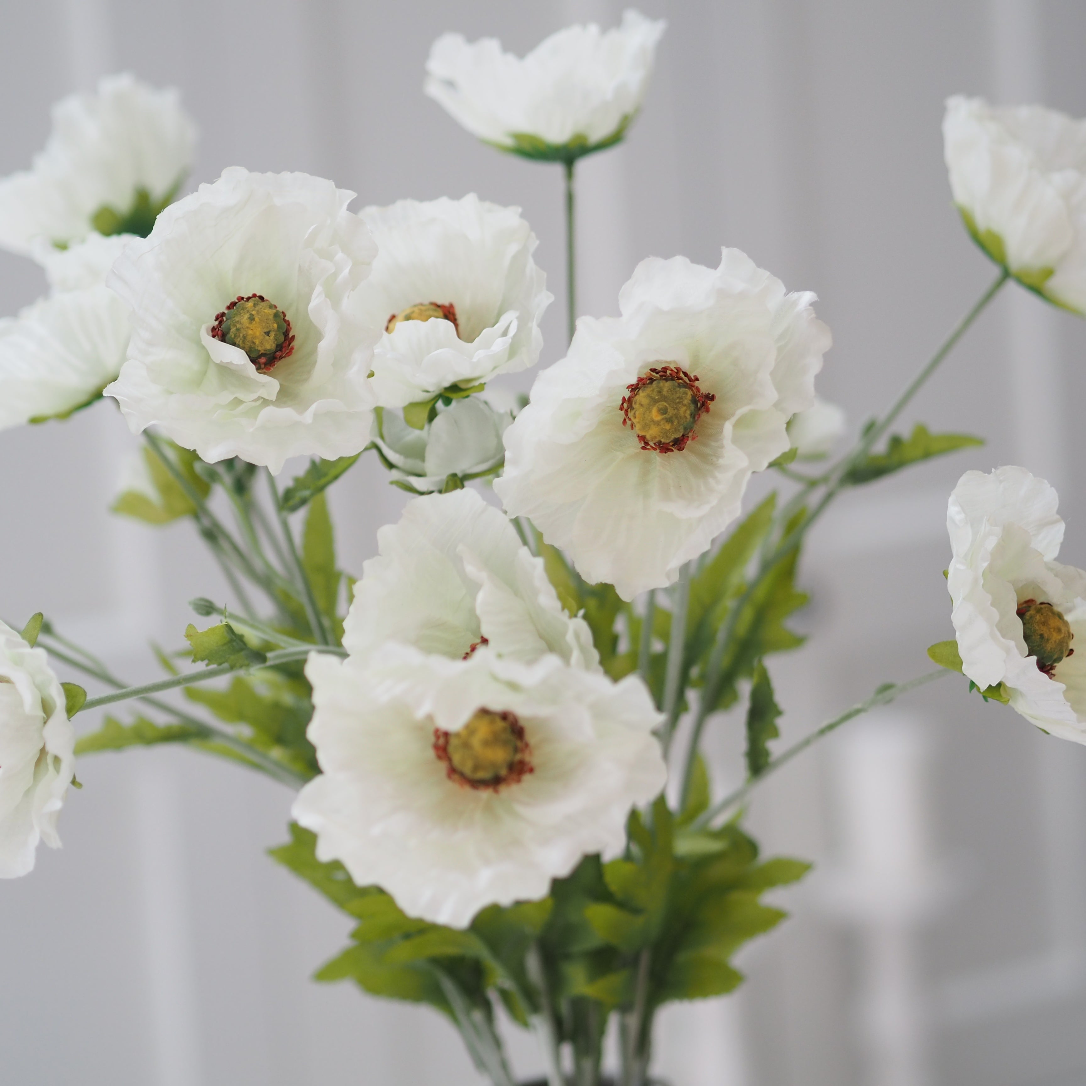 Poppy Whyte White Poppy Flower Bouquet Royal Blue Silk Poppies Artificial Flower